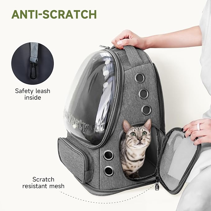 Cat Backpack Carrier, Breathable Cat Carrier Large Space Bubble Pet Backpack for Kitty Small Dog up to 12lbs, Transparent & Foldable Pet Carrier for Travel Hiking