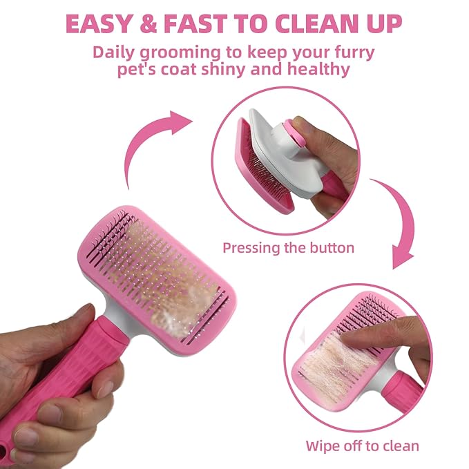 Dog Brush for Shedding,9 PCS in One Pet Slicker Hair Brush Kit with Pet Nail Clipper and File - Dog Cat Grooming Deshedding Undercoat Rake Brush Comb for All Small Large Dogs Cats Pink