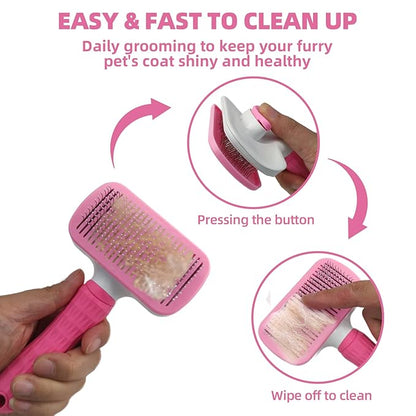 Dog Brush for Shedding,6 PCS in One Pet Slicker Hair Brush Kit Organizer Bag - Dog Cat Grooming Deshedding Undercoat Rake Brush Comb for All Small Large Dogs Cats Pink