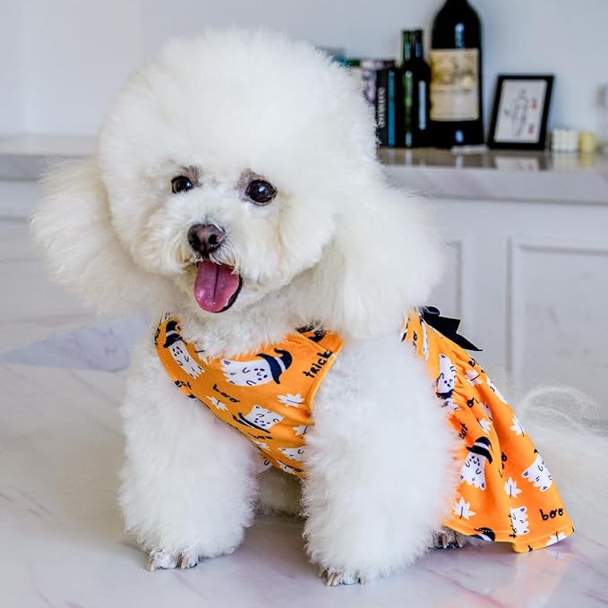 CuteBone Dog Dresses Velvet Holiday Small Dogs Clothes Onesie Pet Apparel Girl Puppy Skirt with Bow Hair Rope CVA28XS