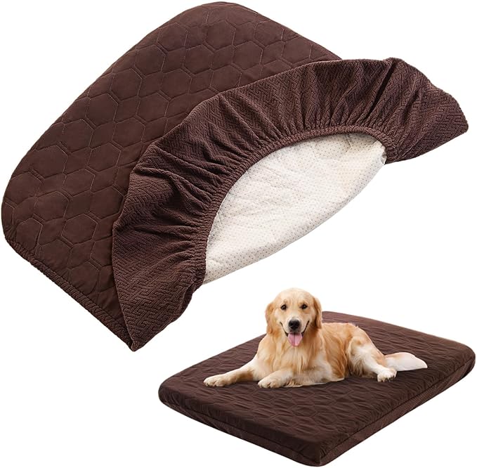 nanbowang Waterproof Dog Bed Covers Replacement Washable Pet Hair Easy to Remove, Dog Pillow Cover Quilted, Pet Bed Cover Lovely Puppy Bed Cover for Dog/Cat 32x44 Brown