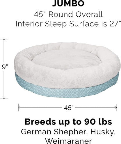 Furhaven Replacement Donut Dog Bed Cover Plush & Diamond Print Calming Cuddler, Machine Washable - Aqua, Jumbo (X-Large)