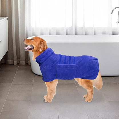 Geyecete Dog Bathrobe Towel Dog Drying Coat-Dry Fast Towel-Blue-3XL