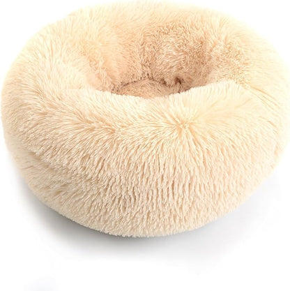 Calming Dog Bed & Cat Bed，Dount Washable Small Pet Bed，20 inches Fluffy Faux Fur Plush Dog Bed，Anti Anxiety Warming Cozy Soft Pet Bed (20”
