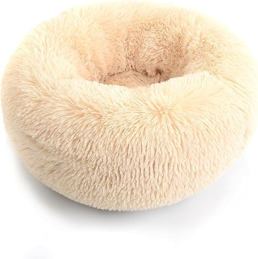 Calming Dog Bed & Cat Bed，Dount Washable Small Pet Bed，20 inches Fluffy Faux Fur Plush Dog Bed，Anti Anxiety Warming Cozy Soft Pet Bed (20”