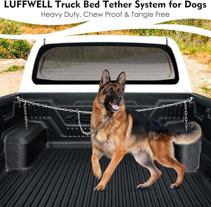 Chain Dog Truck Bed Cross Tether, Chew Proof Truck Bed Dog Leash System, Heavy Duty Dog Vehicle Bed Restraints Tie Down Tether, Metal Pet Bed Harness Barrier Lead for Pickup, SUV, Cars & Trucks