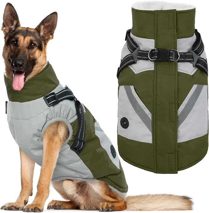 IECOii Dog Coats for Large Dogs Winter Waterproof -Green