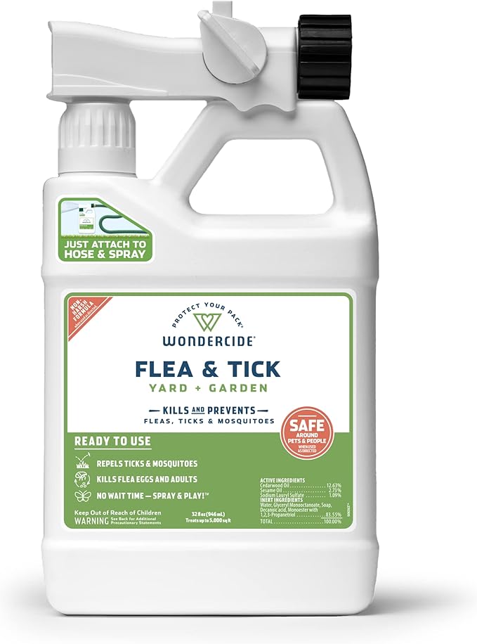 Wondercide - Ready to Use Flea, Tick, and Mosquito Yard Spray with Natural Essential Oils – Mosquito and Insect Killer, Treatment, and Repellent - Plant-Based - Safe Around Pets, Plants, Kids - 32 oz