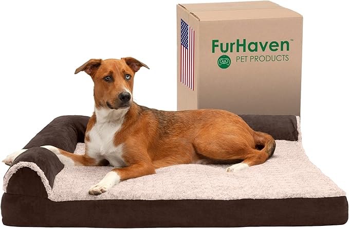 Furhaven Cooling Gel Dog Bed for Large Dogs w/ Removable Bolsters & Washable Cover 95 lbs 40.0"L x 32.0"W x 8.0"Th