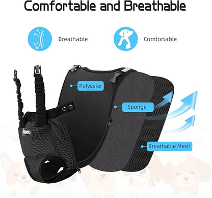 Pet Dog Carrier Backpack, Aimou Adjustable Hands-free Doggie Front Pack Safety Travel Bag, Breathable Legs & Tail Out for Traveling Hiking Camping for Small Medium Dogs Cats Puppies, Black Large