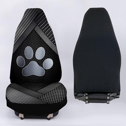 Silver Metal Dog Paw Print Car Front Seat Covers Full Set of 2