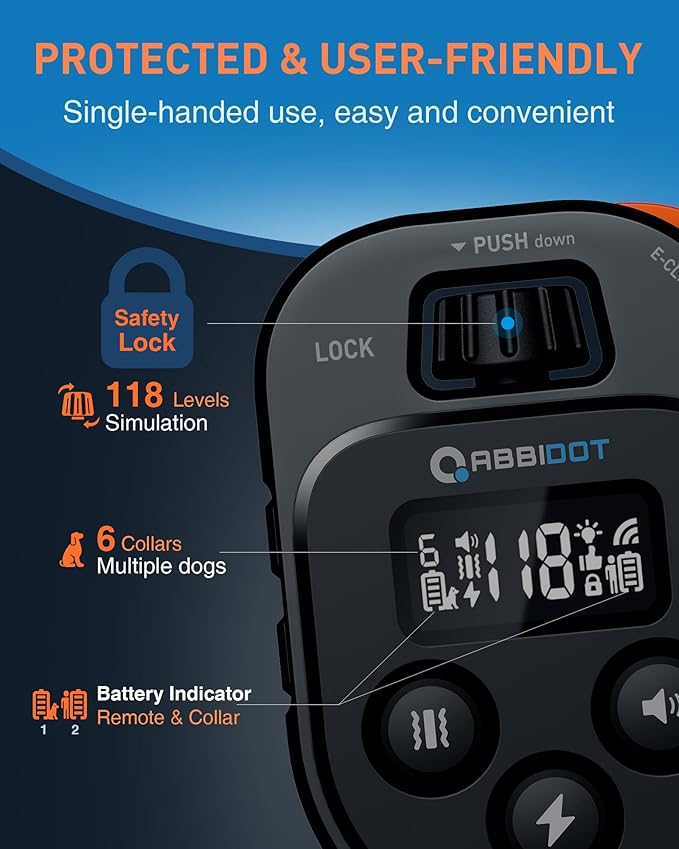 ABBIDOT Dog Shock Collar with Remote Control 4100 ft 178 Levels, 4 Correction 10-130 Lbs, 6 Dogs