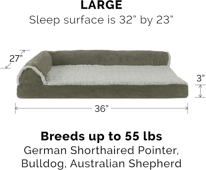 Furhaven Cooling Gel Dog Bed for Large/Medium Dogs w/ Removable Bolsters & Washable Cover 55 lbs