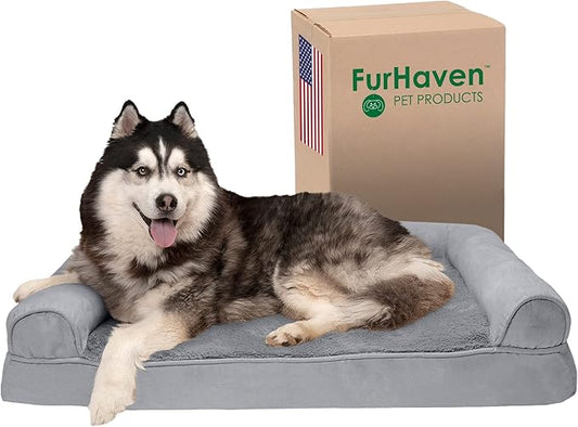 Furhaven Memory Foam Dog Bed for Large Dogs w/ Removable Bolsters & Washable Cover 95 lbs
