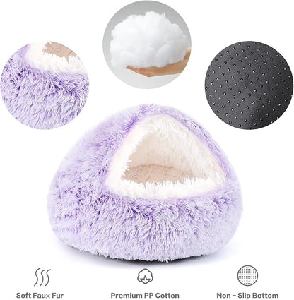 NOYAL Dog Bed Round Hooded Plush Cat Cave