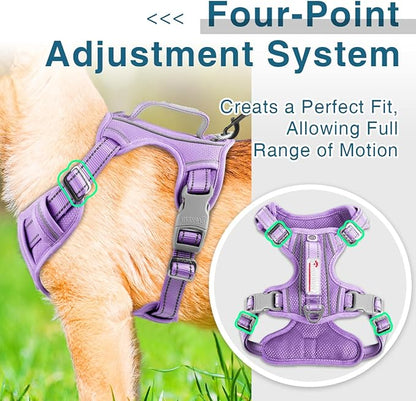 BARKBAY Dog Harness No Pull with ID Tag Pocket - Heavy Duty, Reflective, Easy Control for Large Dogs (Violet Purple,M)