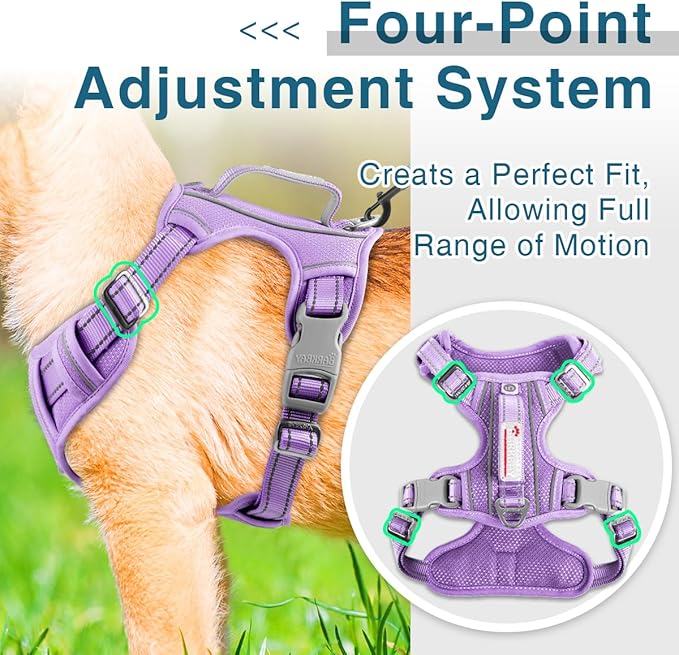 BARKBAY Dog Harness No Pull with ID Tag Pocket - Heavy Duty, Reflective, Easy Control for Large Dogs (Violet Purple,S)