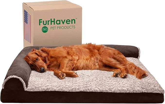 Furhaven Memory Foam Dog Bed for Large Dogs w/ Removable Bolsters & Washable Cover 95 lbs