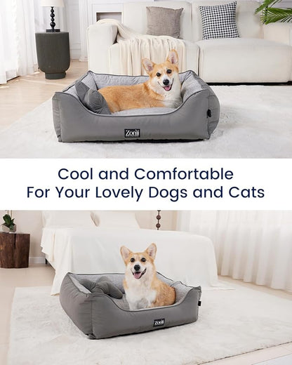 ZonLi Cooling Dog Bed, Dog Bed for Large Dogs, Dog Cooling Bed with Bolsters Waterproof, for Dogs Up to 40 lbs, Pet Bed with Washable Cover, Non-Slip Bottom, Without Gel, Arctic Grey