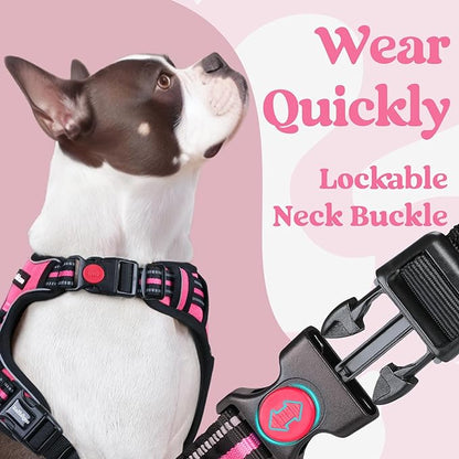 rabbitgoo Dog Harness for Large, No Pull Pet Harness with 3 Buckles, Adjustable Soft Padded Dog Vest with Instant Control Handle, Easy Walking Reflective Pet Vest for Large Dogs, Rose Pink, L