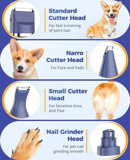 oneisall Small Dog Clippers, Quiet Cordless Dog Paw Trimmer & Nail Grinder, Dog Grooming Kit for Small Dogs with Guards, 2 Speed Rechargeable Electric Dog Trimmers for Small Dogs(Blue)