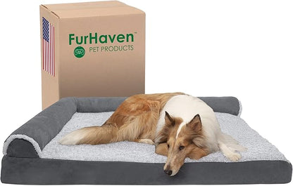 Furhaven Cooling Gel Dog Bed for Large Dogs w/ Removable Bolsters & Washable Cover 125 lbs