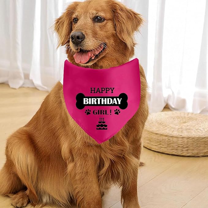 Dog Birthday Bandanas Dog Birthday Girl Dogs Pet Scarf Photo Prop Accessories for Dog Lover Dog Birthday Party Supplies for Small Medium Larger Dogs, Pink