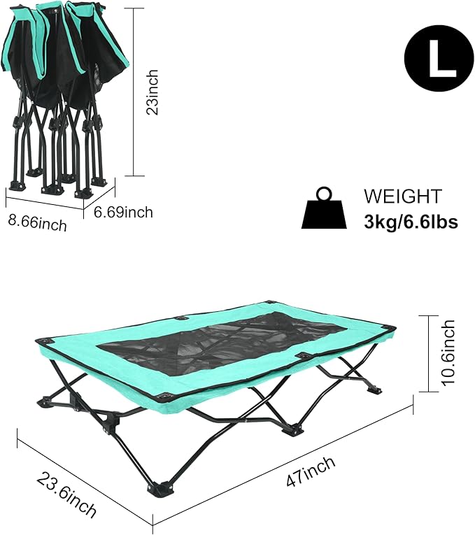 YEP HHO 47 Inches Long Elevated Folding Pet Bed Cot Travel Portable Breathable Cooling Textilene Mesh Sleeping Dog Bed (47 Inch (Pack of 1), Mint Green)