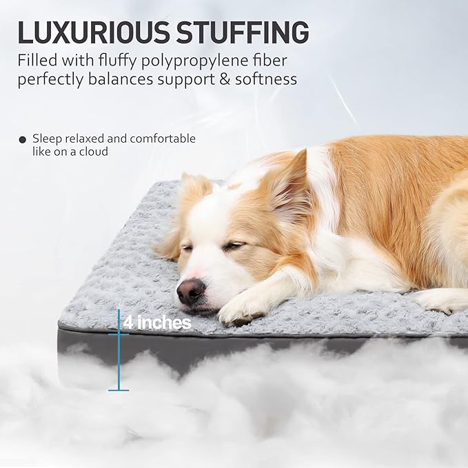 Dog Crate Bed Waterproof Jumbo Dog Beds for Extra Large Dogs Rose Velvet Soft Fluffy Washable Dog Bed with Removable Cover & Anti-Slip Bottom 53 x 36 Inch,