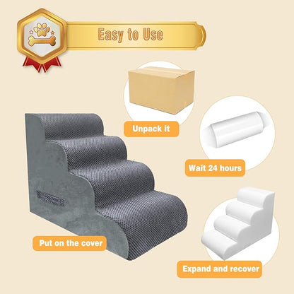 PAWSCART Dog Stairs for Small Dogs 19.6” H 30D Material 4-Step Dog