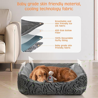 2 in 1 Dog Bed Washable Pet Cooling Beds for Large Medium Small Dogs Cats Orthopedic Reversible Washable Sofa Rectangle Durable Puppy Cuddler Soft Calming Sleeping Bed