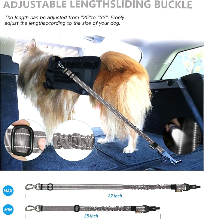 AUBELL Dog Seat Belt, Updated 3-in-1 Pet Car Seat Belt for Dogs, Bungee Dog Car Tether with Clip Hook Latch & Buckle, Heavy Duty Dog Car Harness with Swivel Aluminum Carabiner,Grey