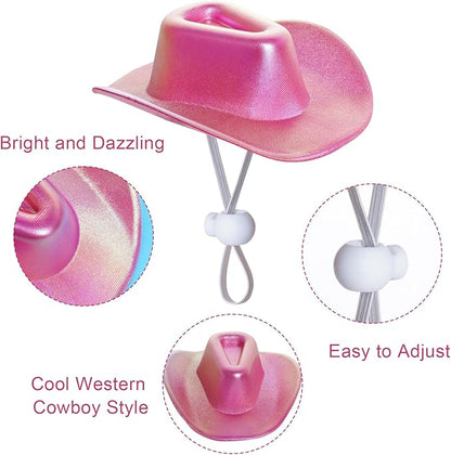 Pet Cowboy Costume Pink Sparkly Glitter Cowboy Hat with Sunglasses for Dog Cat Cowboy Hat Halloween Christmas Costume Themed Dress Up Party