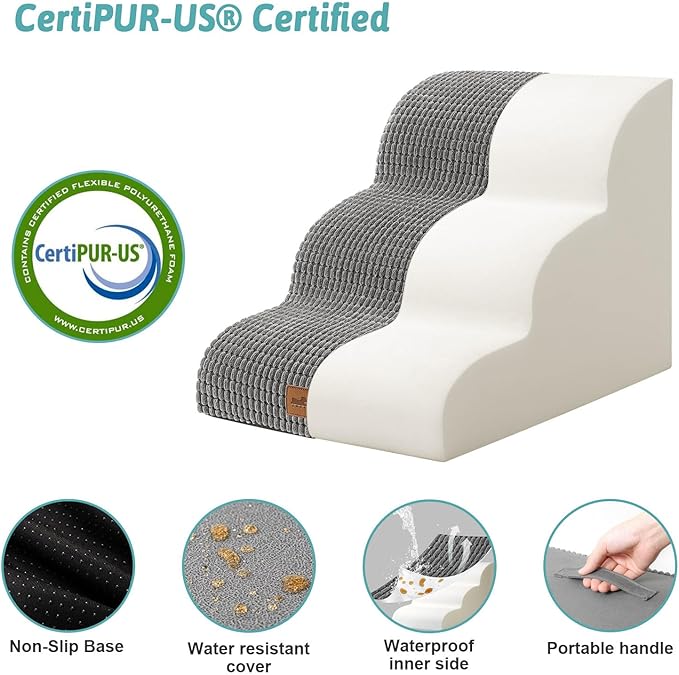 Dog Stairs for Couch or Low Bed 15.7x22.4x15.7in, Light 3 Tiers