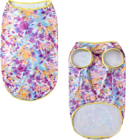 Dog Tie dye Sleeveless T Shirt Purple Yellow Printed Dogs Vest Shirt Pajamas Breathable Stretchy Summer Clothes for Extra large Dog Boys Girls（2X-Large,Purple）