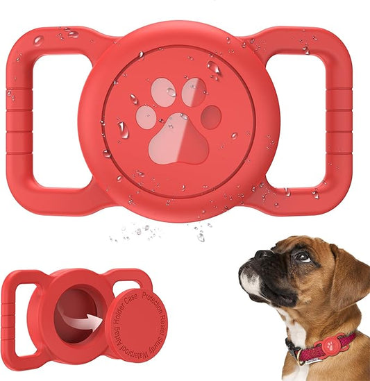 SANKALA Airtag Dog Collar Holder, [1 Pack] Waterproof Dog Airtag Holder, Silicone Full Body Covered Anti-Lost Protective Apple Air Tag Holder for Pet Collar - Fits All Width Collars, Red