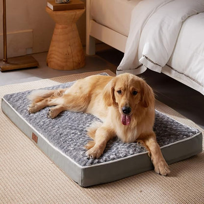 WNPETHOME Orthopedic Large Dog Bed, Dog Bed for Large Dogs with Egg Foam Crate Pet Bed with Soft Rose Plush Waterproof Dog Bed Cover Washable Removable（Small Dog Bed 30 x 20 x 3 inch Grey）