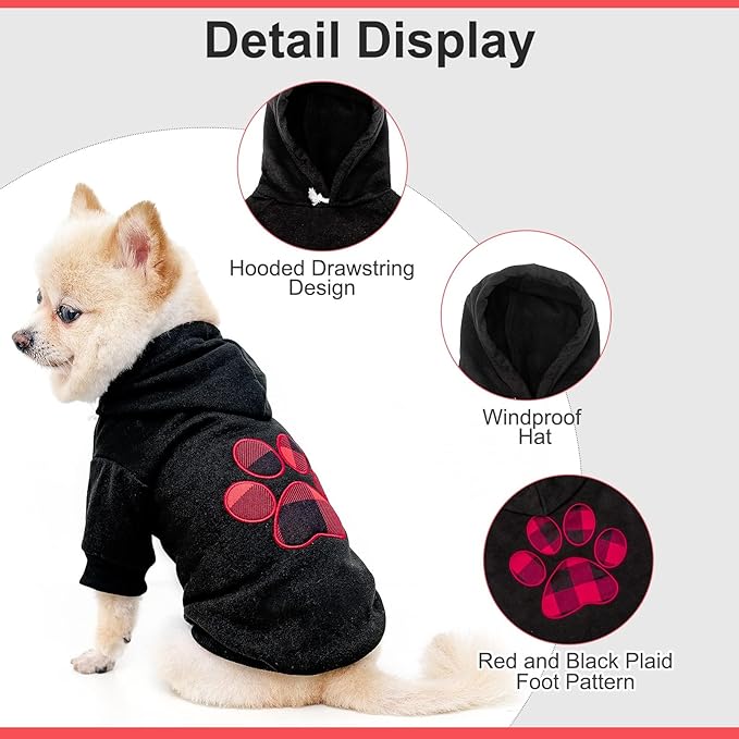 KOOLTAIL Plaid Dog Hoodie Pet Clothes Sweater with Hat and Pocket for Small Medium Large Size Dogs