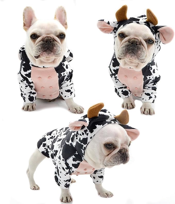 Cow Pet Dog Costume French Bulldog Funny Cow Dog Party Costumes Cow Costume for Dogs Christmas Milk Cows Cat Clothes (Cow, L)