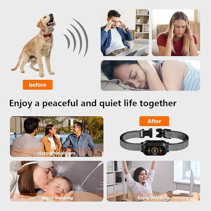 Waterproof Dog Bark Collar Rechargeable Anti Bark Training 7 Modes 8 Adjustable