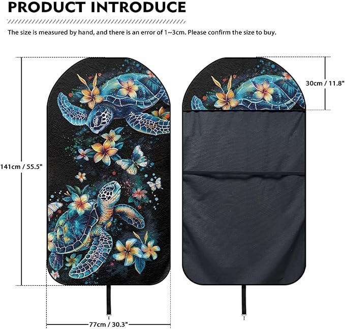 Turtle Sweatproof Towel Car Front Seat Cover Non-Slip Bucket Seat Protector Easy to Install for Athletes