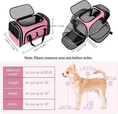 Estarer Soft Sided Pet Carrier Airline Approved, 4 Sides Expandable Collapsible Cat Carrier with Pockets & Removable Fleece Pad, Travel Carrier Bag for Cat Dog & Small Animals (Pink)