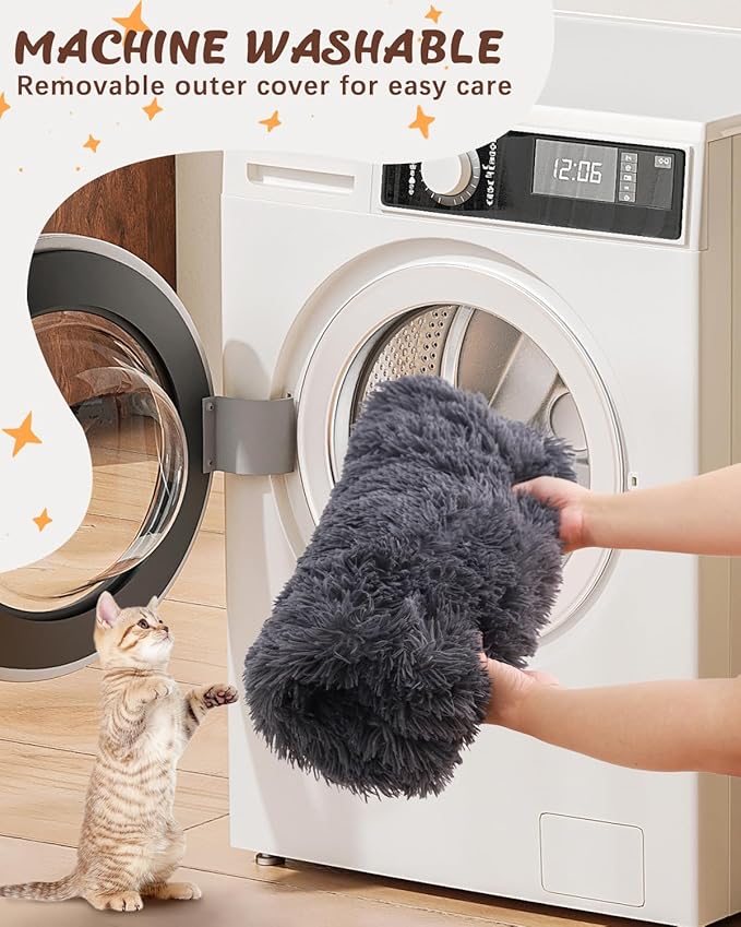 KSIIA Calming Dog Bed Anti-Anxiety Round Donut Dog Beds Large Sized Dog Cat Beds for Indoor Cats Fluffy Comfort Large Dog Bed with Ultra-Soft Plush Washable Dog Bed with Non-Skid Bottom 36", Gray