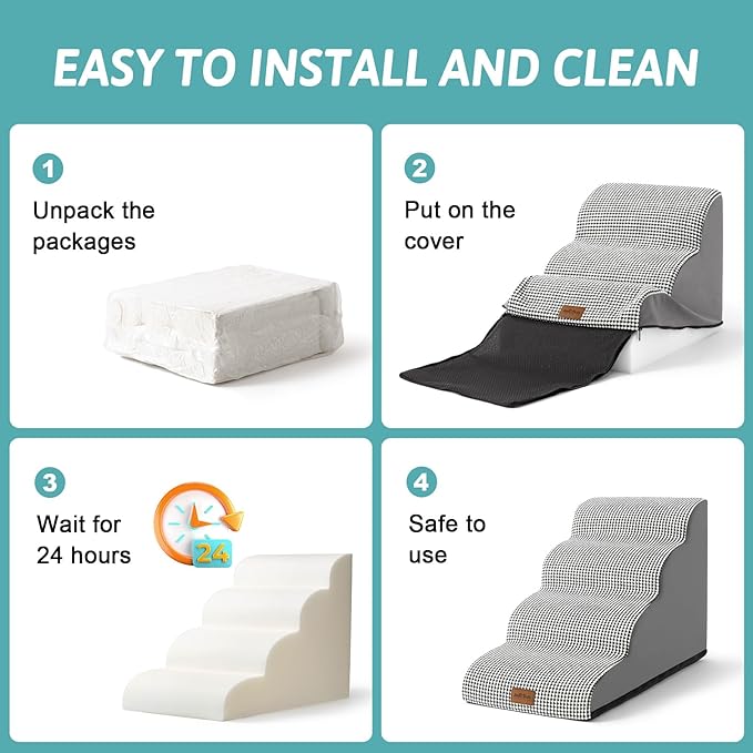 Dog Stairs for High Bed 23" H 15.7x33x22.6in, White-Black, 5 Tiers