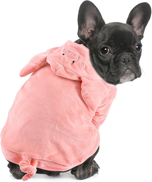 DELIFUR Dog Halloween Pig Costume - Boston Terrier Adorable Pig Holiday Outfit Cute Hoodie Halloween Cosplay Costume Animal for Small and Medium Dog (Pig, Back: 13.5")