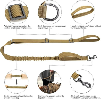 Forestpaw Tactical Dog Harness for Large Dogs,Tactical Dog Collar with Bungee Leash Set,No Pull Military Dog Harness for Dog Walking Training,Adjustable for Medium Large Dogs,Khaki S