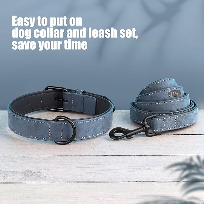 Didog Soft Padded Leather Dog Collar and Leash Set 4FT Leather