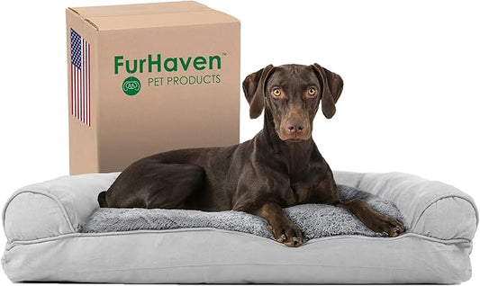 Furhaven Pillow Dog Bed for Large/Medium Dogs w/ Removable Bolsters & Washable Cover