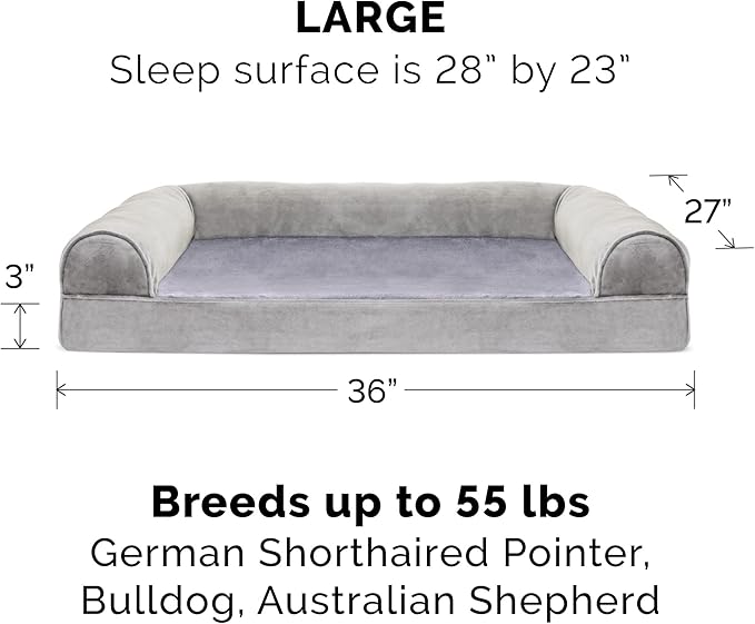 Furhaven Memory Foam Dog Bed for Large/Medium Dogs w/ Removable Bolsters & Washable Cover 55 lbs