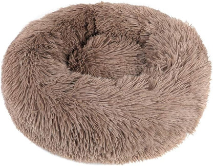 otoez Kitten Puppy Bed Small Round Dog Cat Beds Anti Anxiety Plush Pet Calming Donut Bed with Non-Slip Waterproof Bottom (19.7", Khaki)